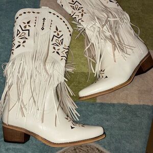 White Fringe Western Boots